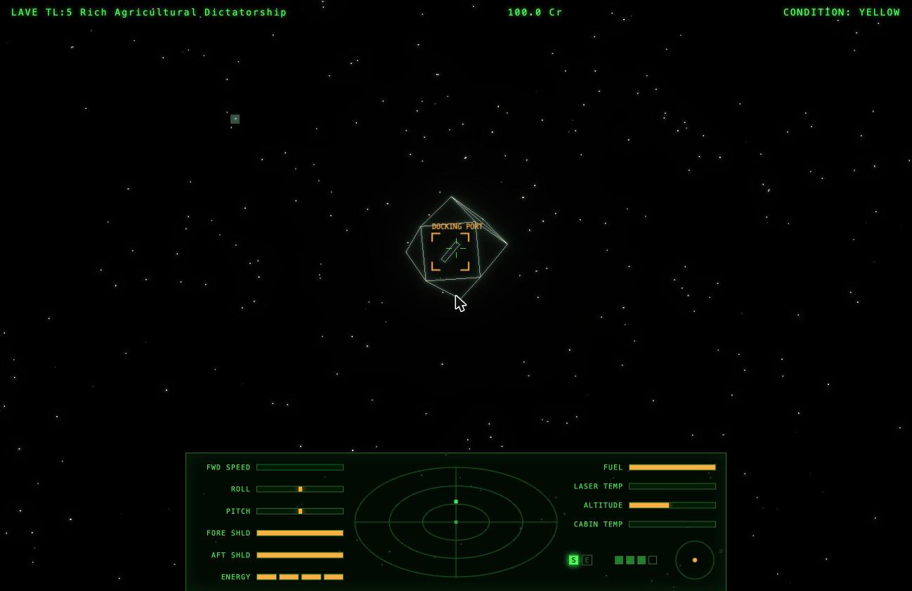 Approaching a Coriolis space station in a wireframe Cobra Mk III